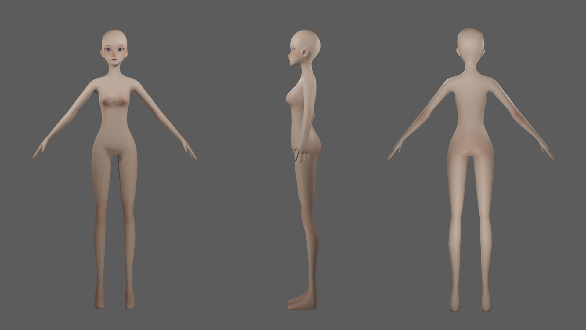 Anime Girl BaseMesh  Low-poly 3D model_3