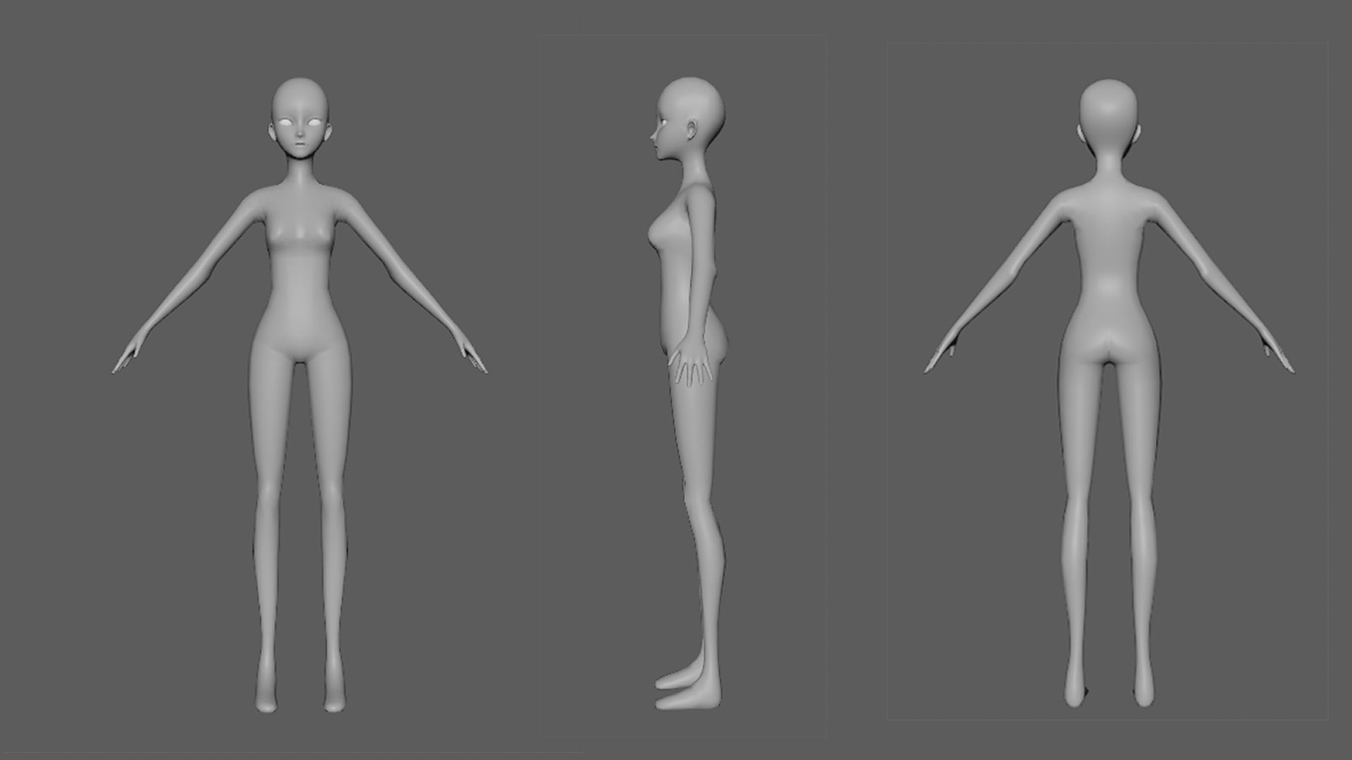 Anime Girl BaseMesh  Low-poly 3D model_5