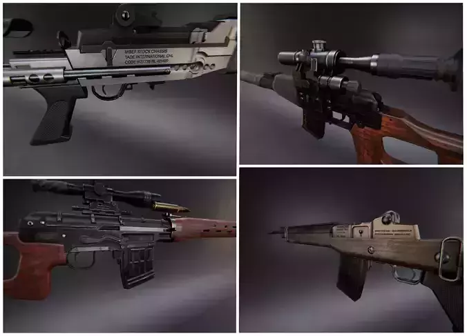 Modern AAA Marksman Rifle Pack Game Ready PBR Low-poly 3D model