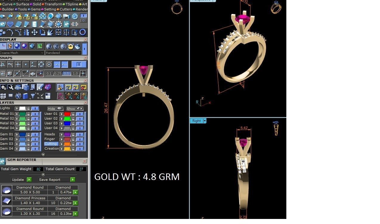 Women ring 3dm stl fbx obj render details 3D print model_6