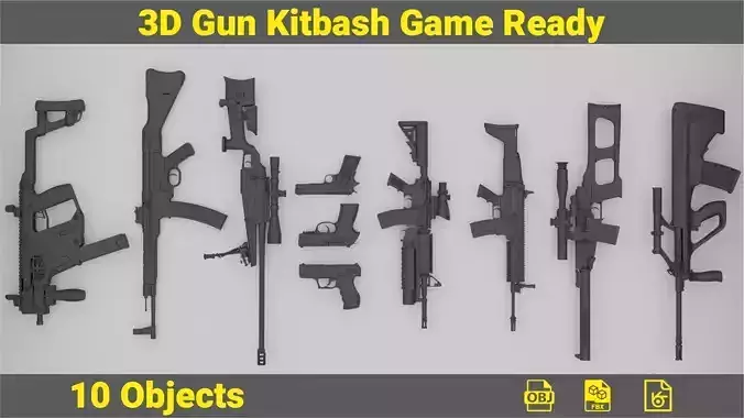 3D Gun Kitbash Game Ready 3D model