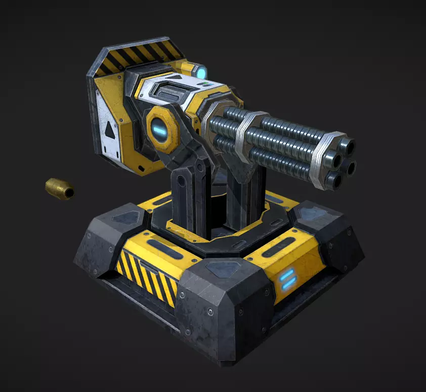 Turret Minigun Low-poly 3D model_0