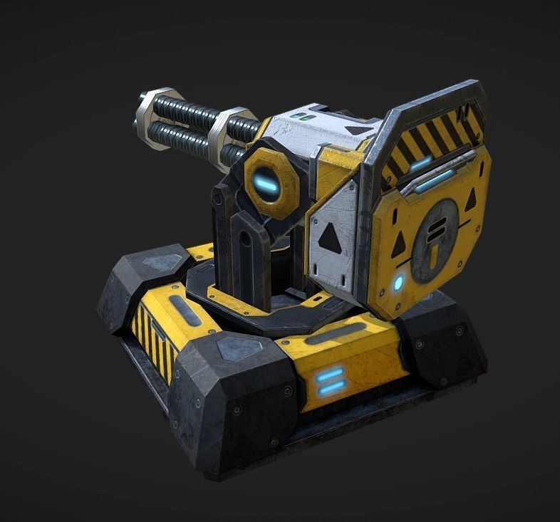 Turret Minigun Low-poly 3D model_2