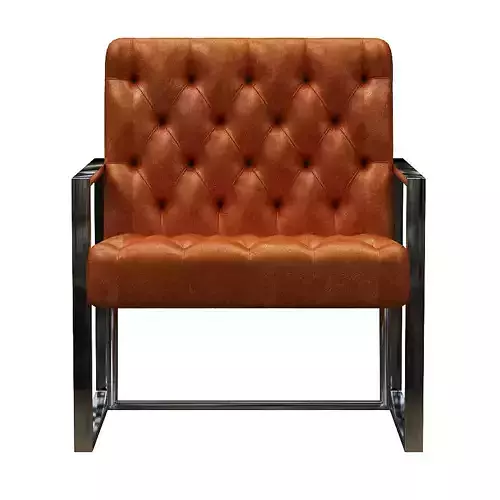 Armchair tan leather lounge chair with chrome legs
