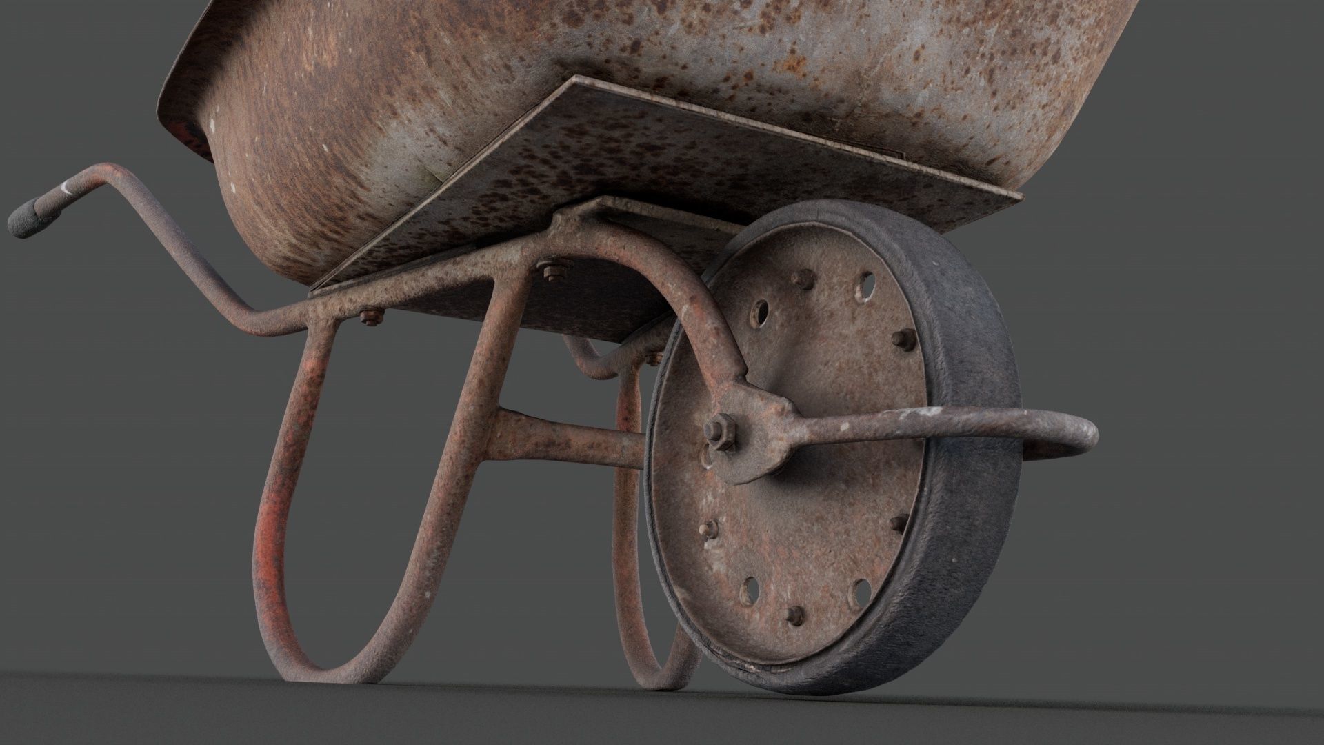 Old hand wheelbarrow Low-poly 3D model_5