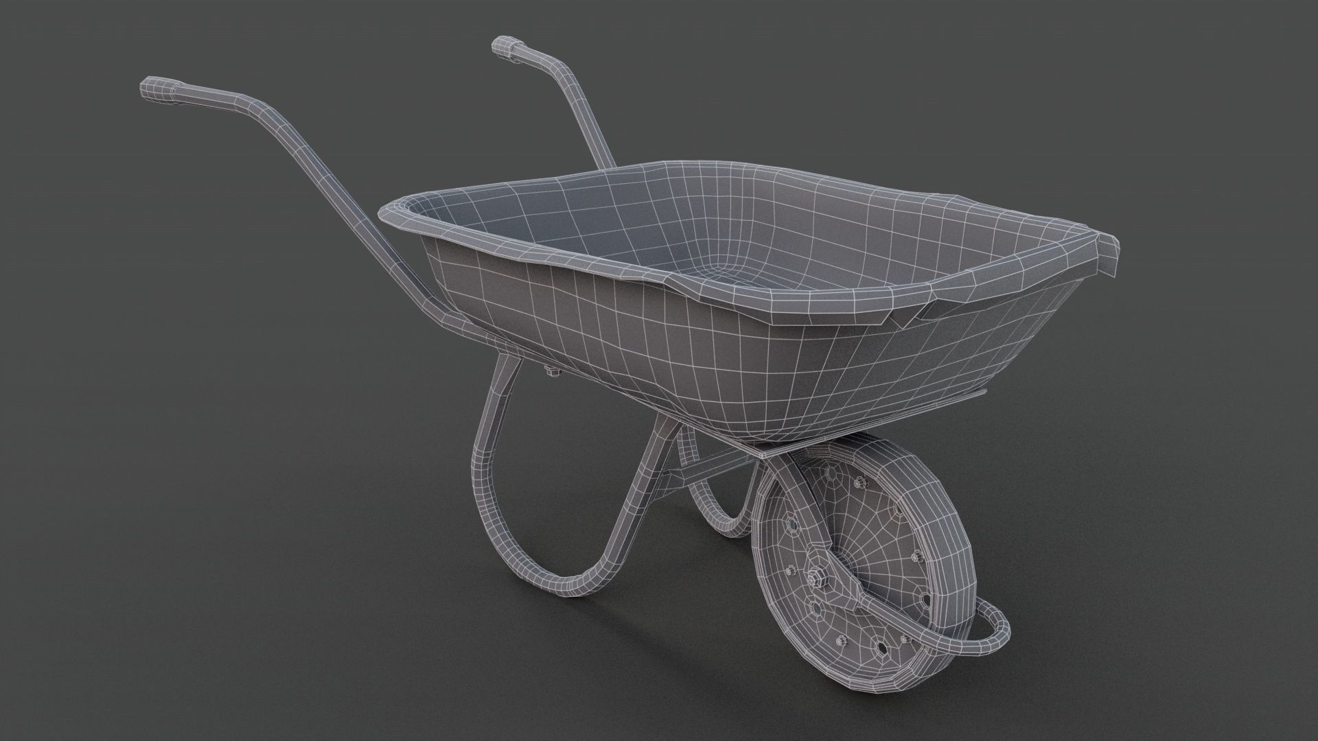 Old hand wheelbarrow Low-poly 3D model_7