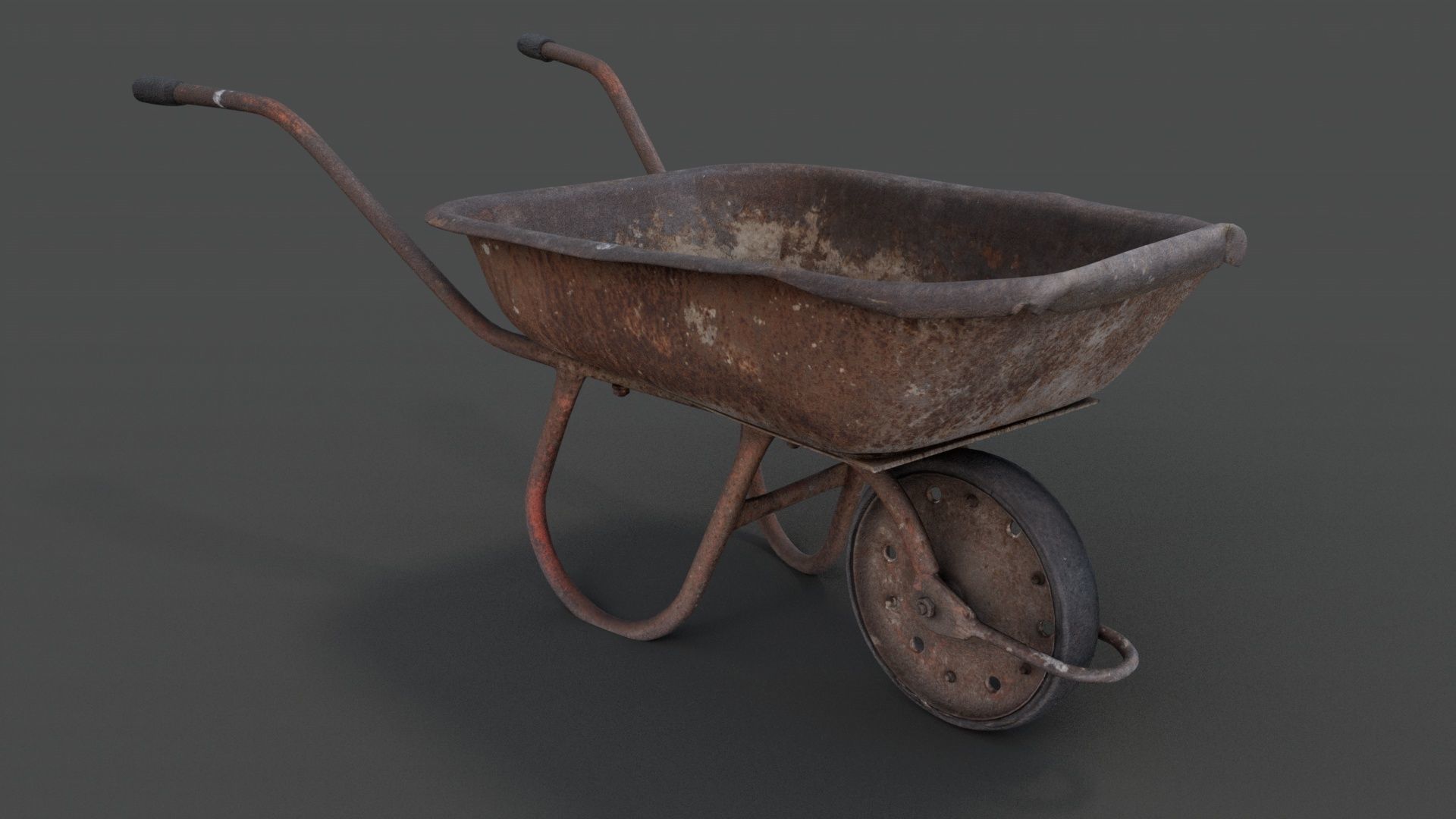 Old hand wheelbarrow Low-poly 3D model_2