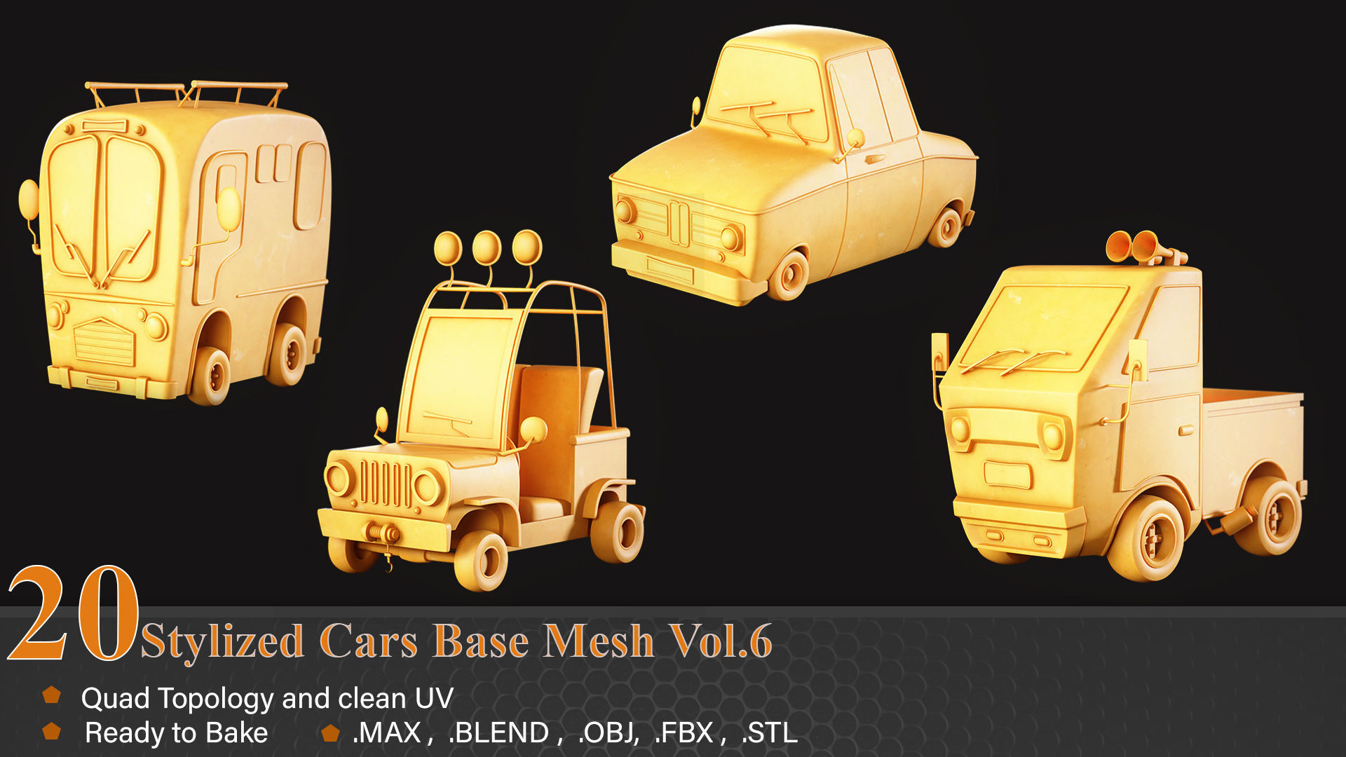 20 Stylized Cars Base Mesh Vol-6 Low-poly 3D model_3