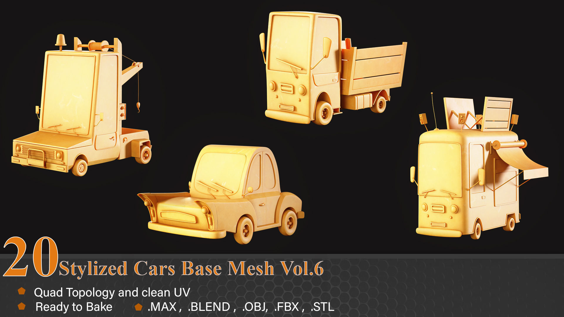20 Stylized Cars Base Mesh Vol-6 Low-poly 3D model_4