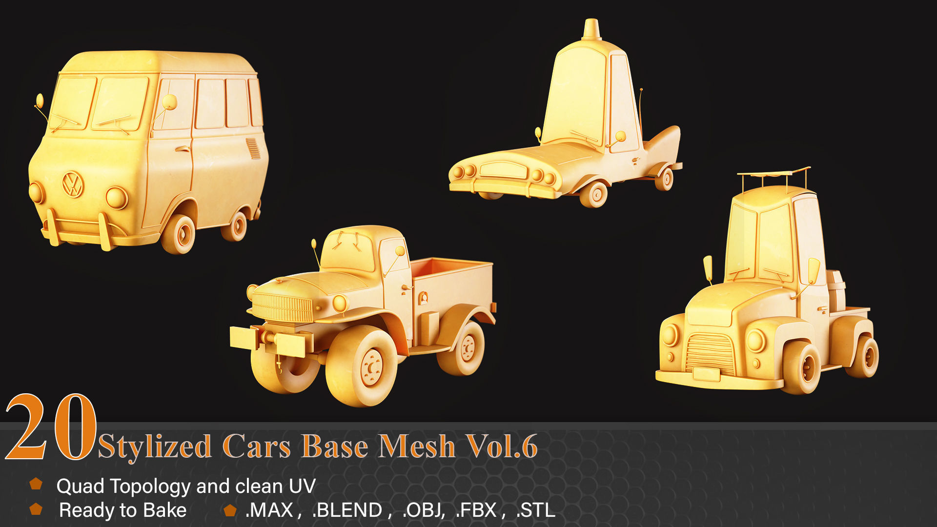 20 Stylized Cars Base Mesh Vol-6 Low-poly 3D model_5