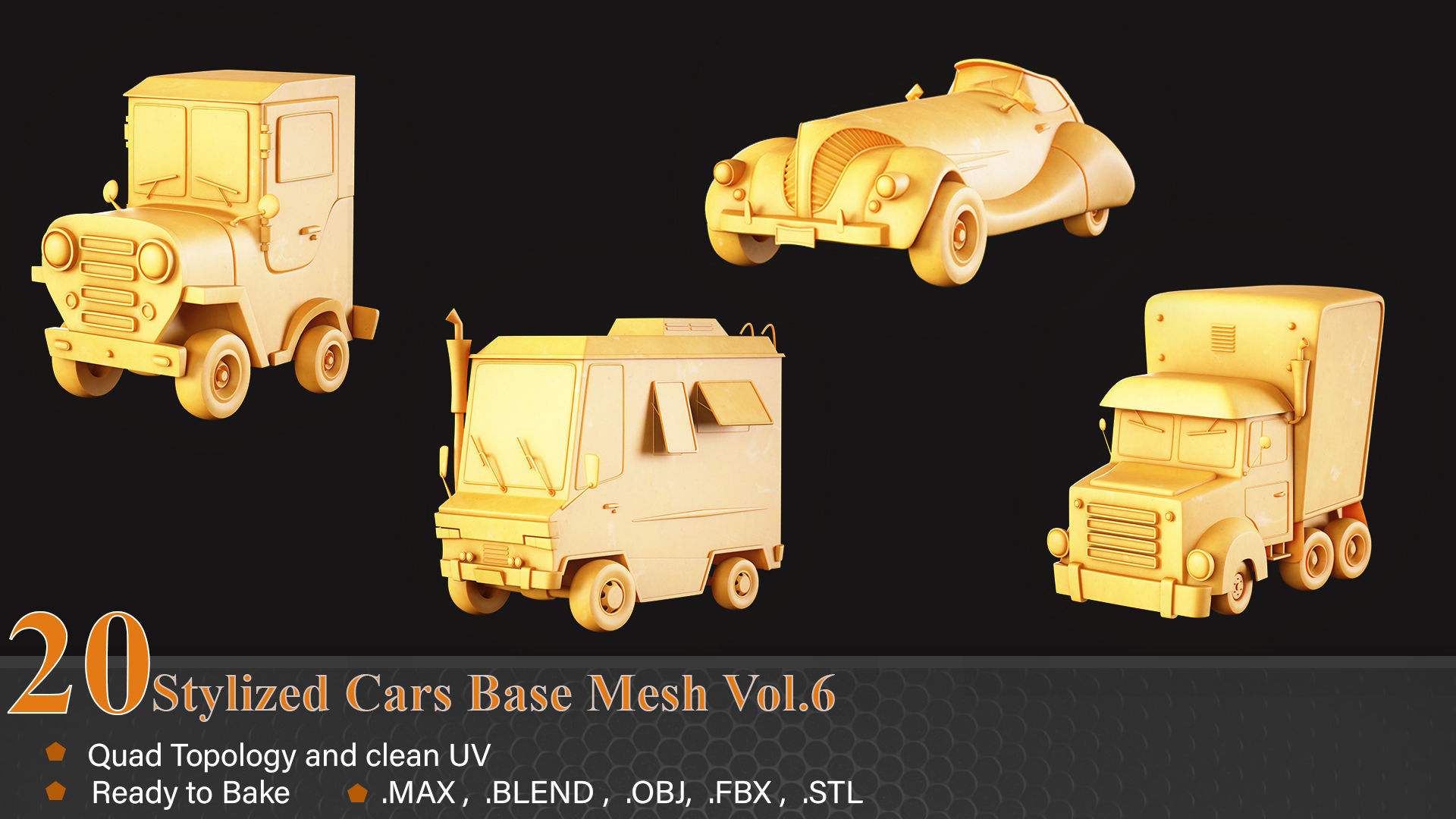 20 Stylized Cars Base Mesh Vol-6 Low-poly 3D model_6