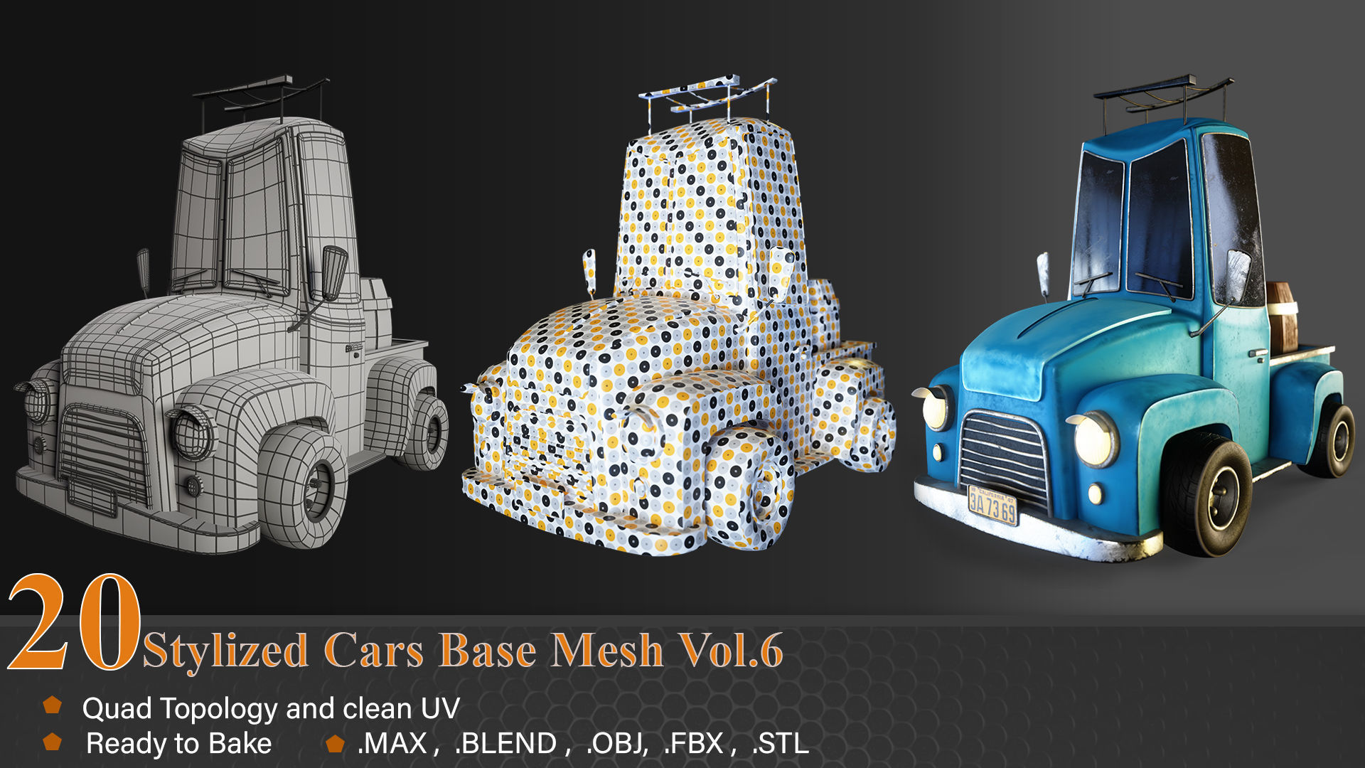 20 Stylized Cars Base Mesh Vol-6 Low-poly 3D model_2