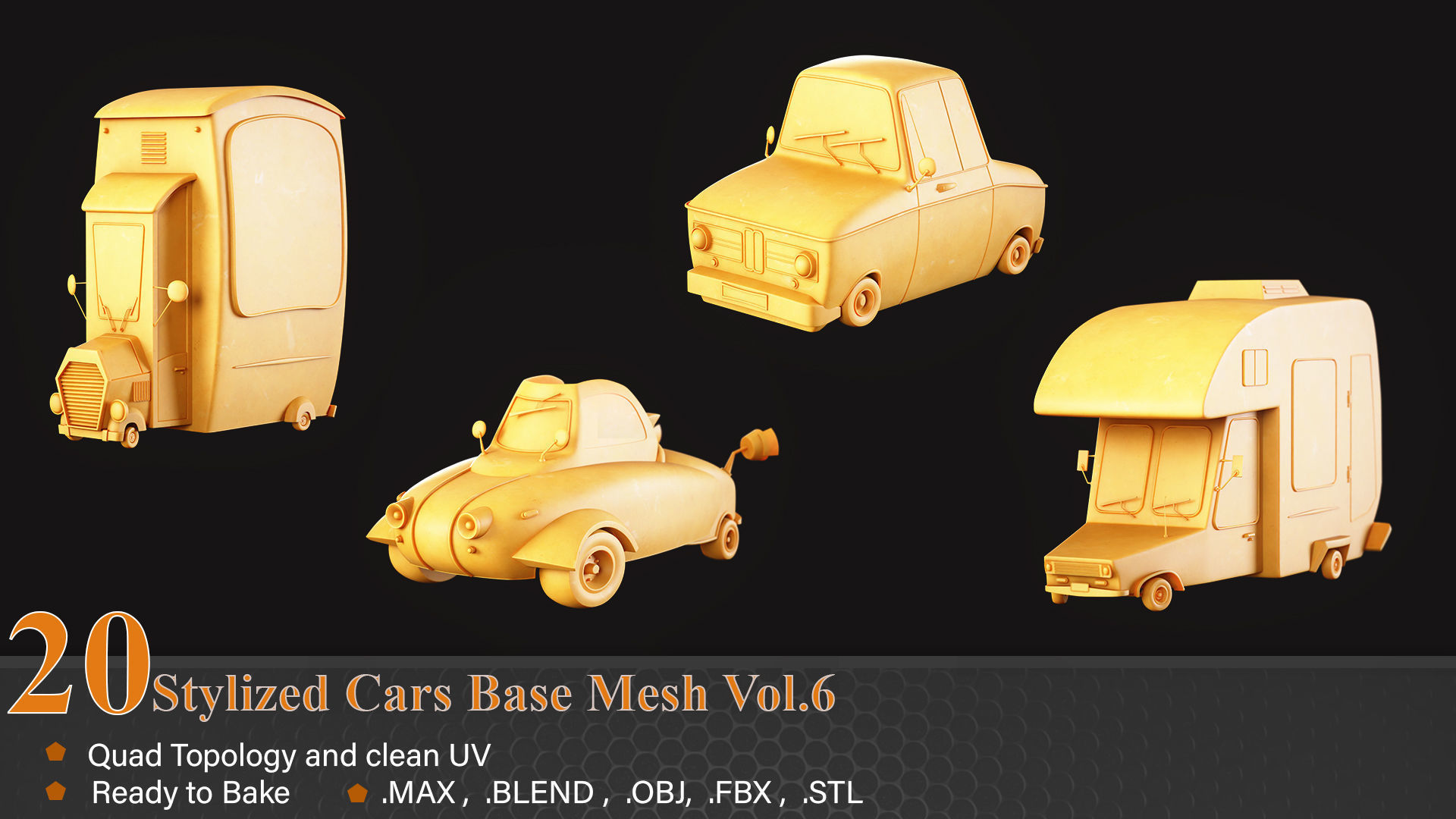 20 Stylized Cars Base Mesh Vol-6 Low-poly 3D model_7