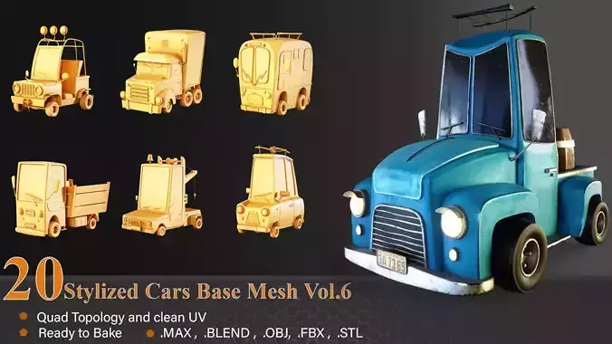 20 Stylized Cars Base Mesh Vol-6