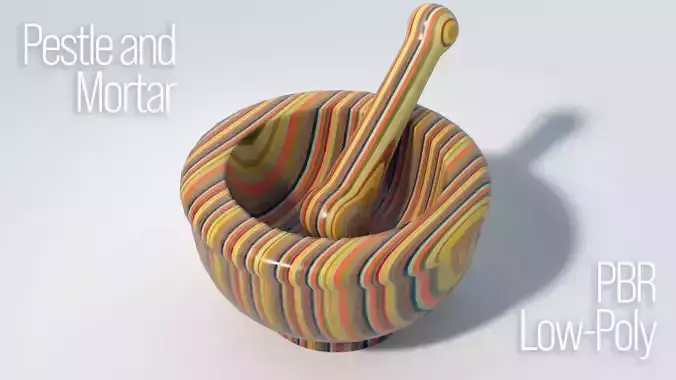 Pestle and Mortar in Coloured Laminate Wood Low-poly 3D model