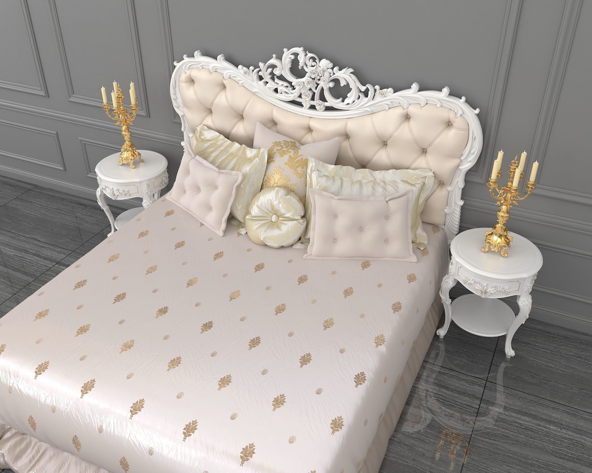 European Style Bed Set 8 3D model CGTrader