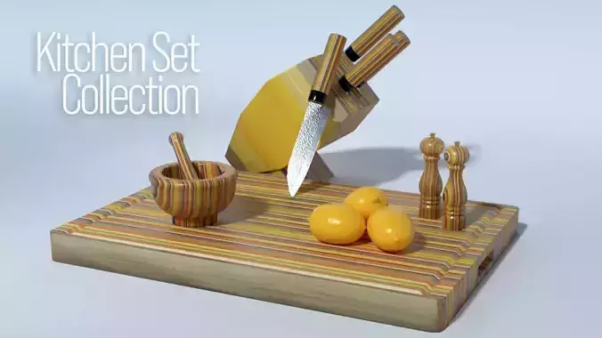 Kitchen Set in Colored Laminate Wood  3D Model Collection