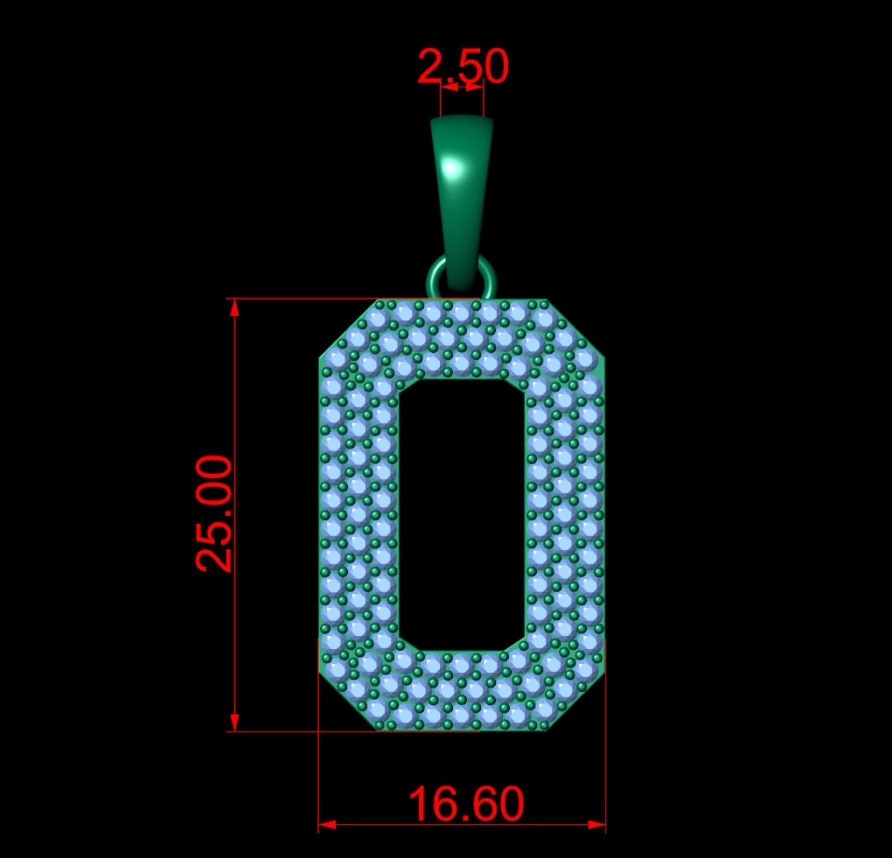 Number 0 Font Diamond Pendant  3D print model_5