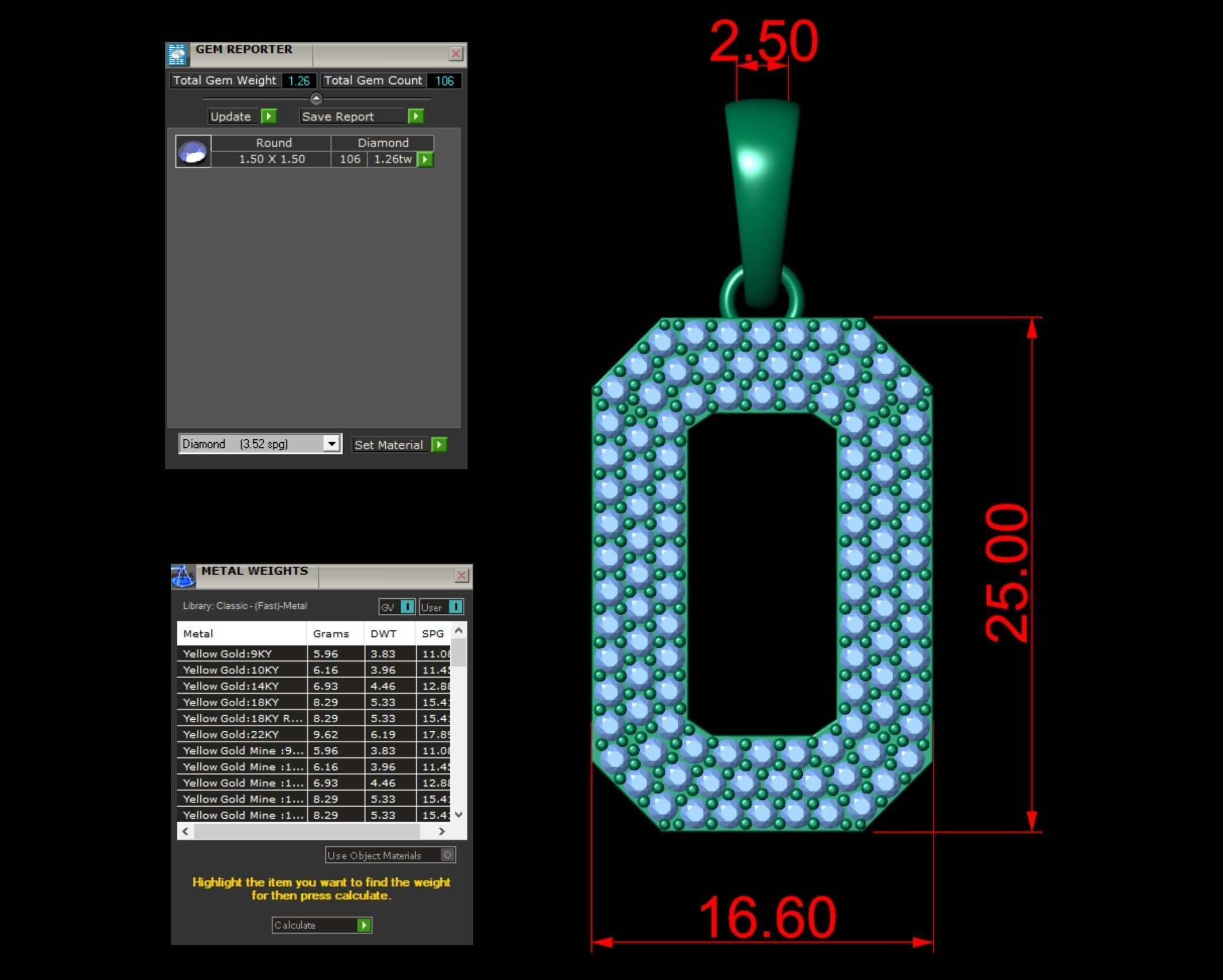 Number 0 Font Diamond Pendant  3D print model_4