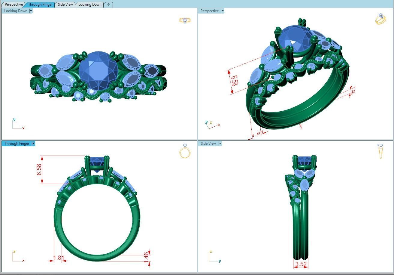 Ring173 engagement ring set gold 3D print model_5