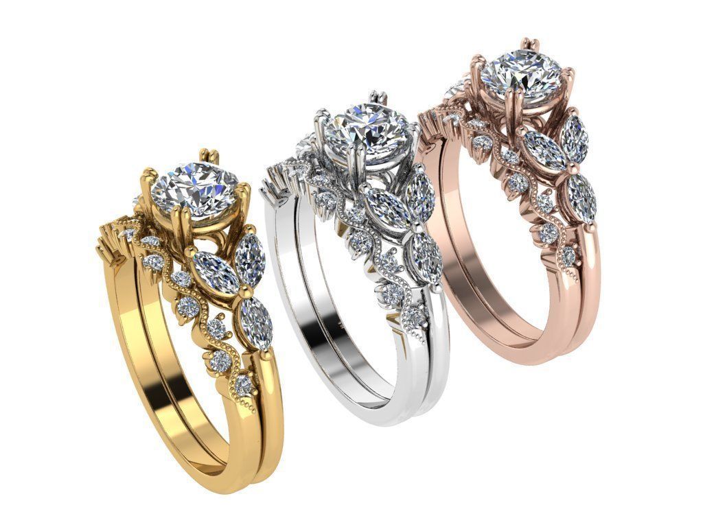 Ring173 engagement ring set gold 3D print model_4