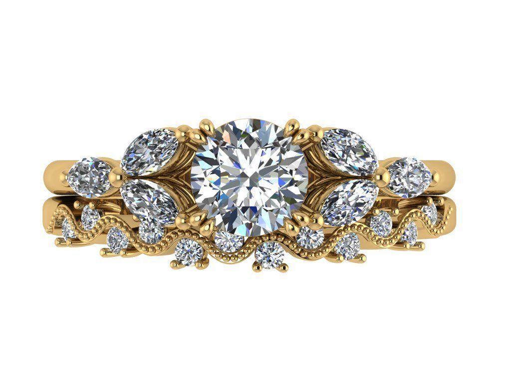 Ring173 engagement ring set gold 3D print model_1