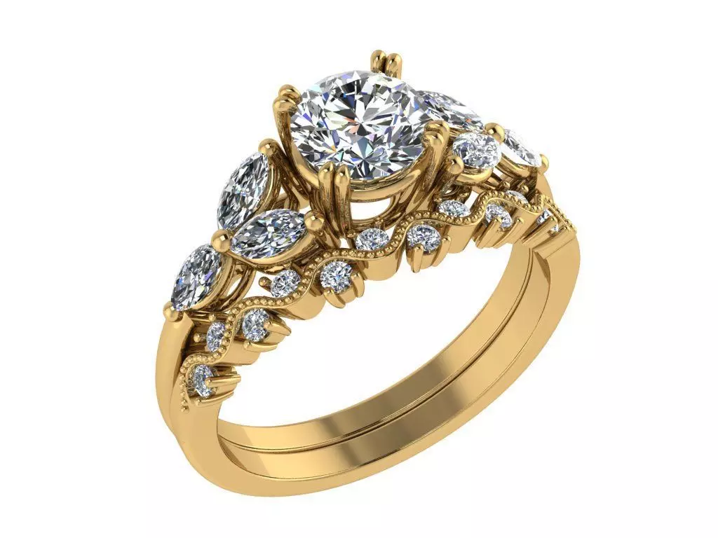 Ring173 engagement ring set gold 3D print model_0
