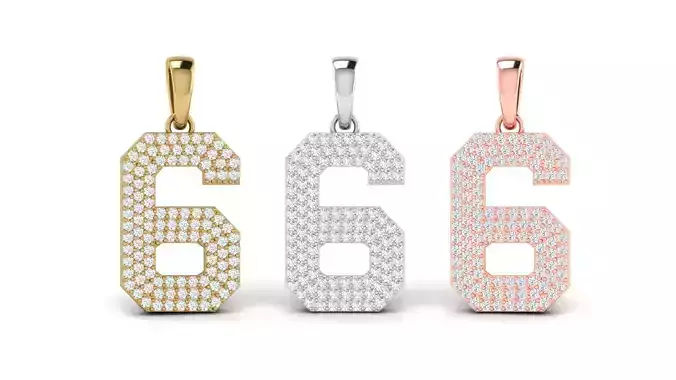 Number 6 Font Diamond Pendant  3D print model
