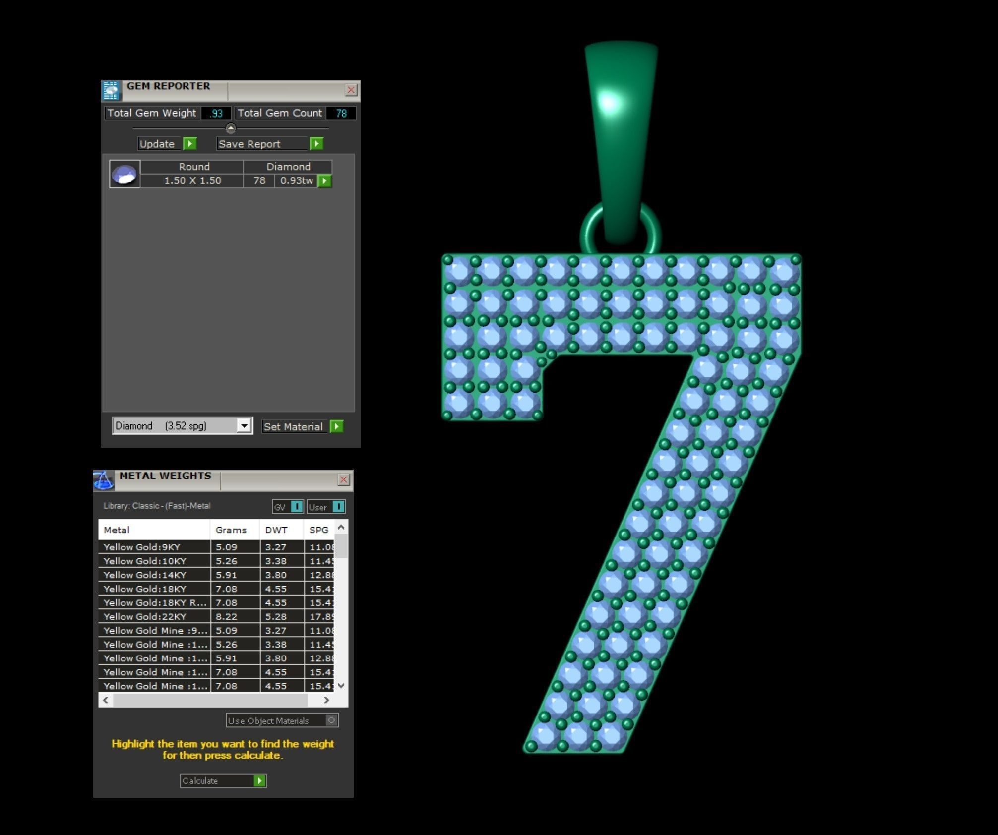 Number 7 Font Diamond Pendant  3D print model_3