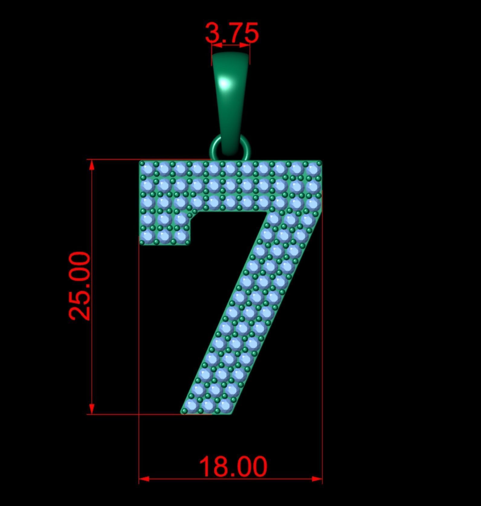 Number 7 Font Diamond Pendant  3D print model_4