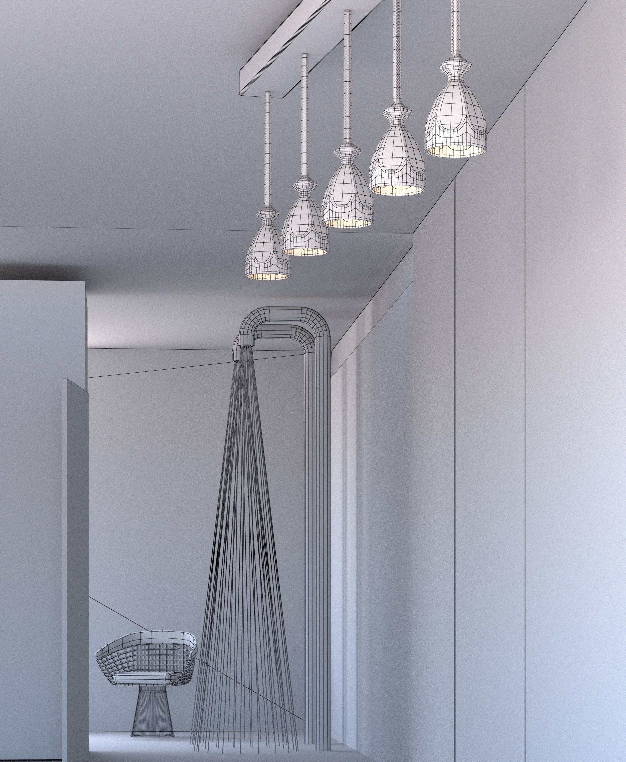 Bathroom four light fixtures in kitchen 3D model_3