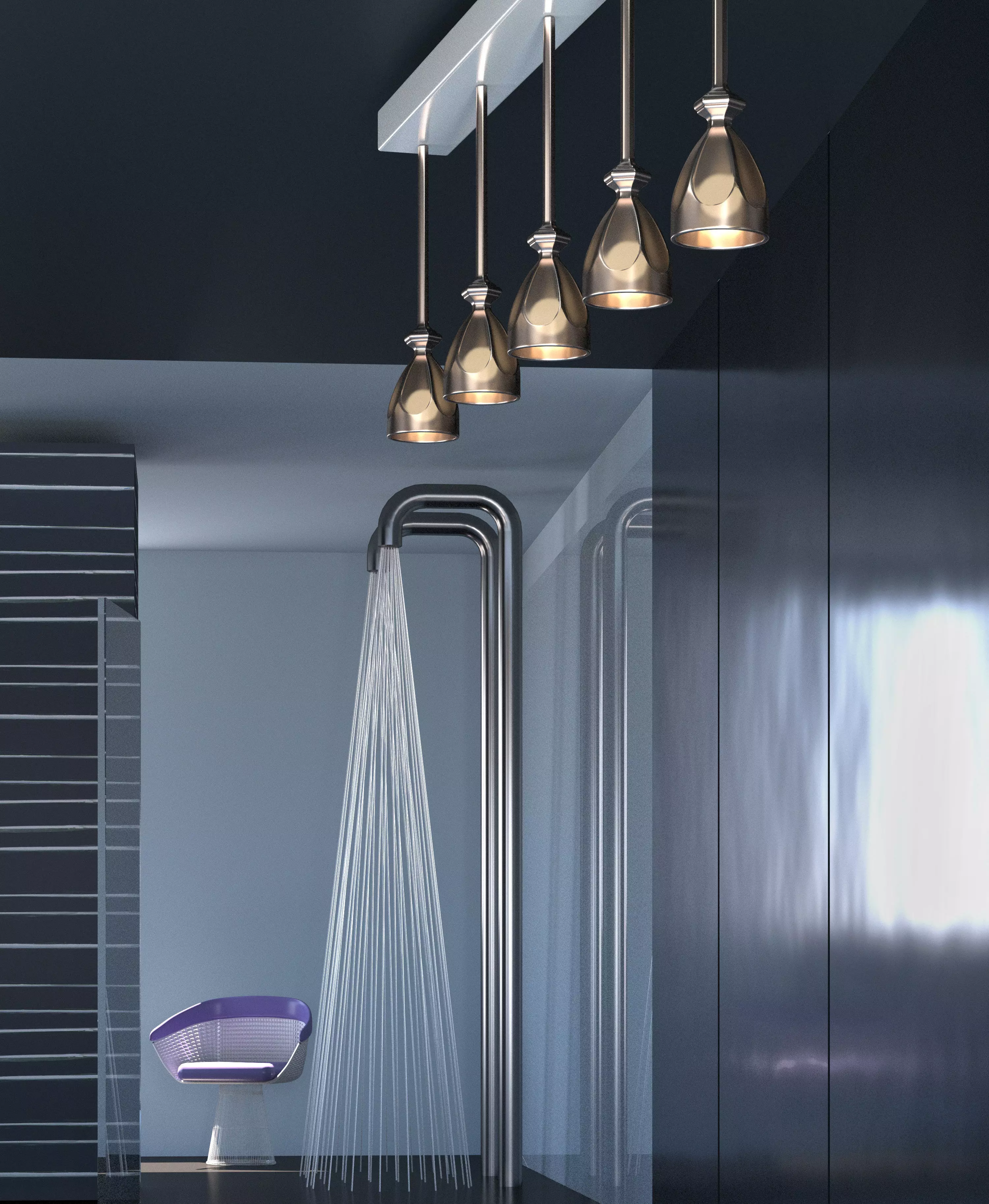 Bathroom four light fixtures in kitchen 3D model_0