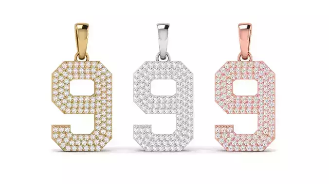 Number 9 Font Diamond Pendant  3D print model