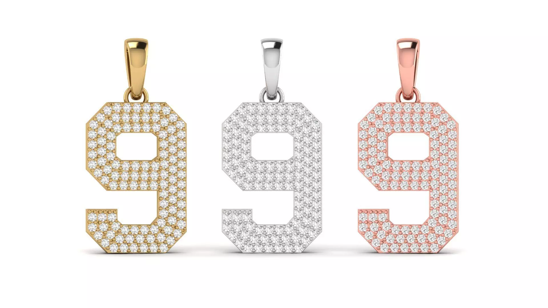 Number 9 Font Diamond Pendant  3D print model_0