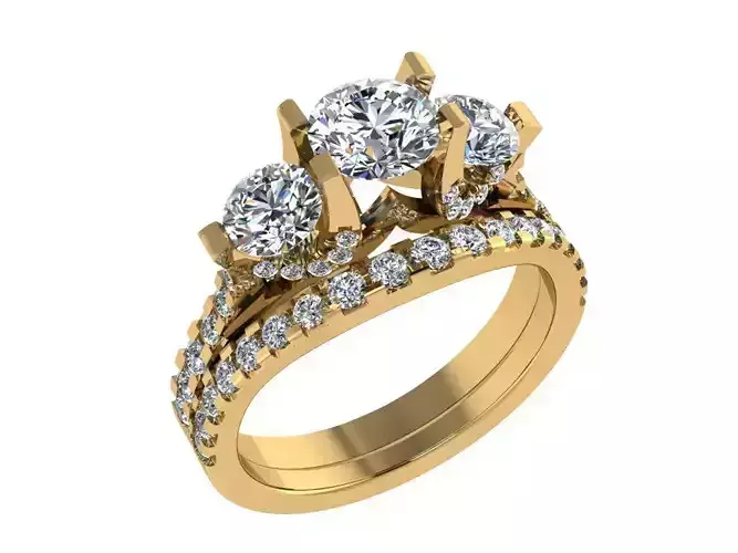 Ring174 three stone diamond engagement ring set gold