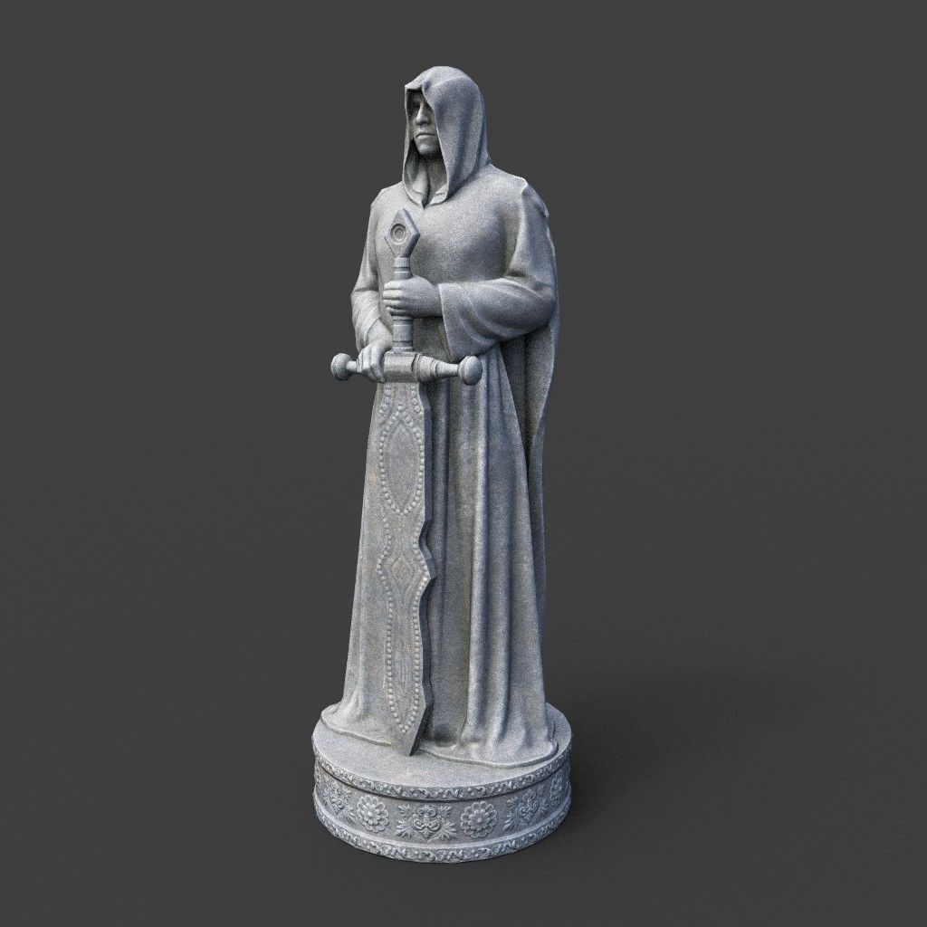 Low poly Warrior Statue 220519 Low-poly 3D model_4