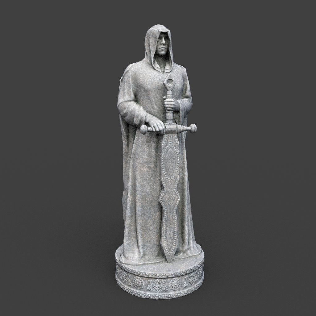 Low poly Warrior Statue 220519 Low-poly 3D model_14