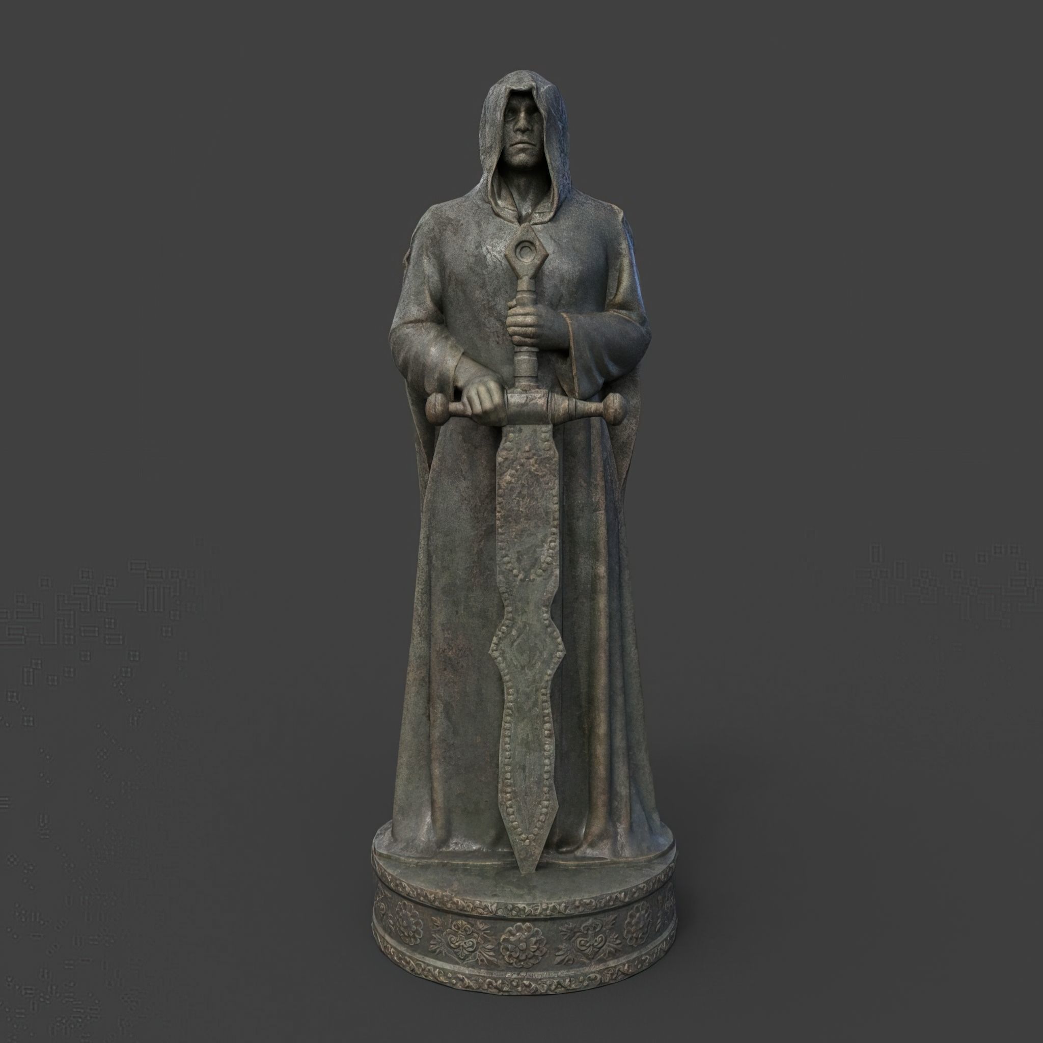 Low poly Warrior Statue 220519 Low-poly 3D model_2