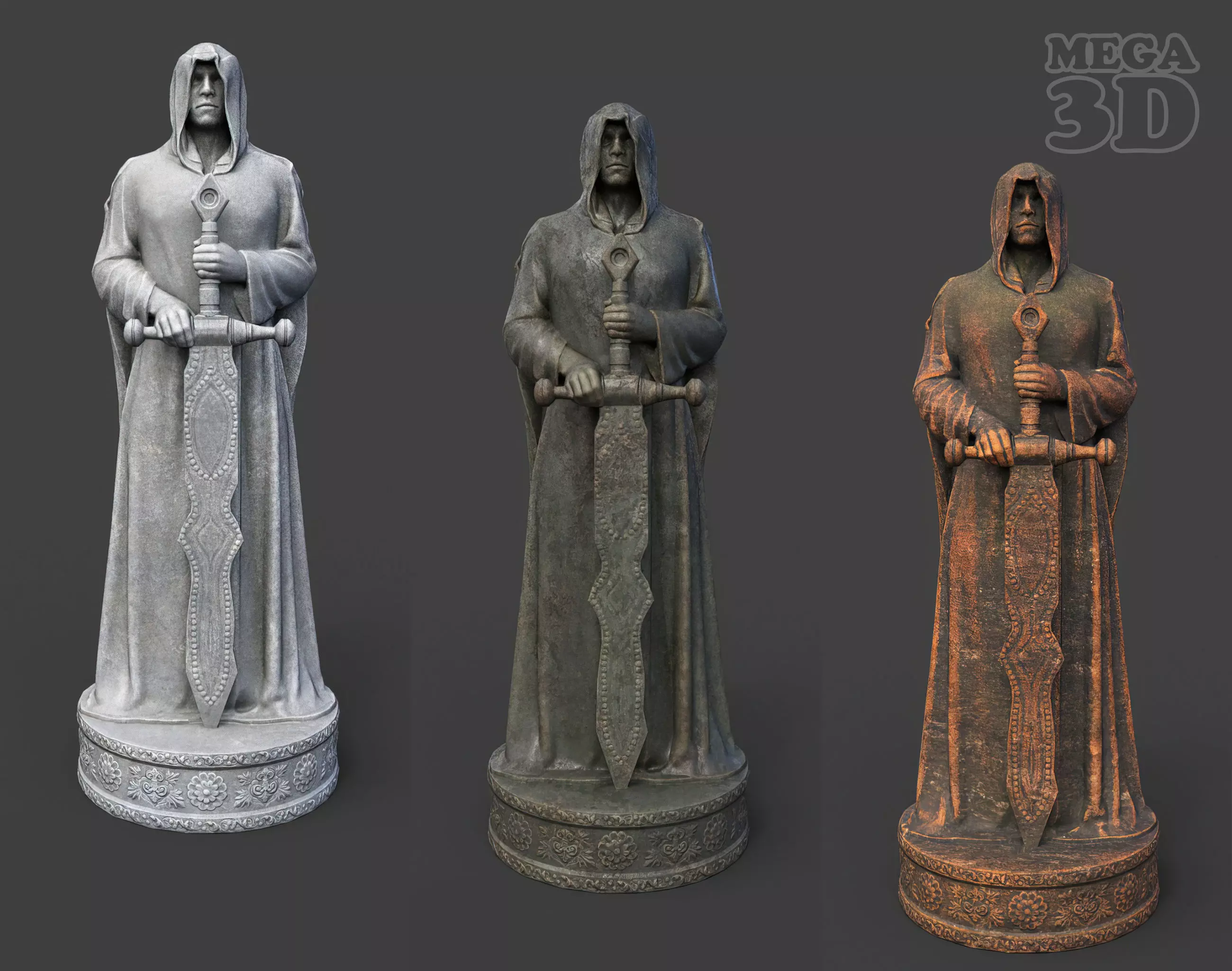 Low poly Warrior Statue 220519 Low-poly 3D model_0