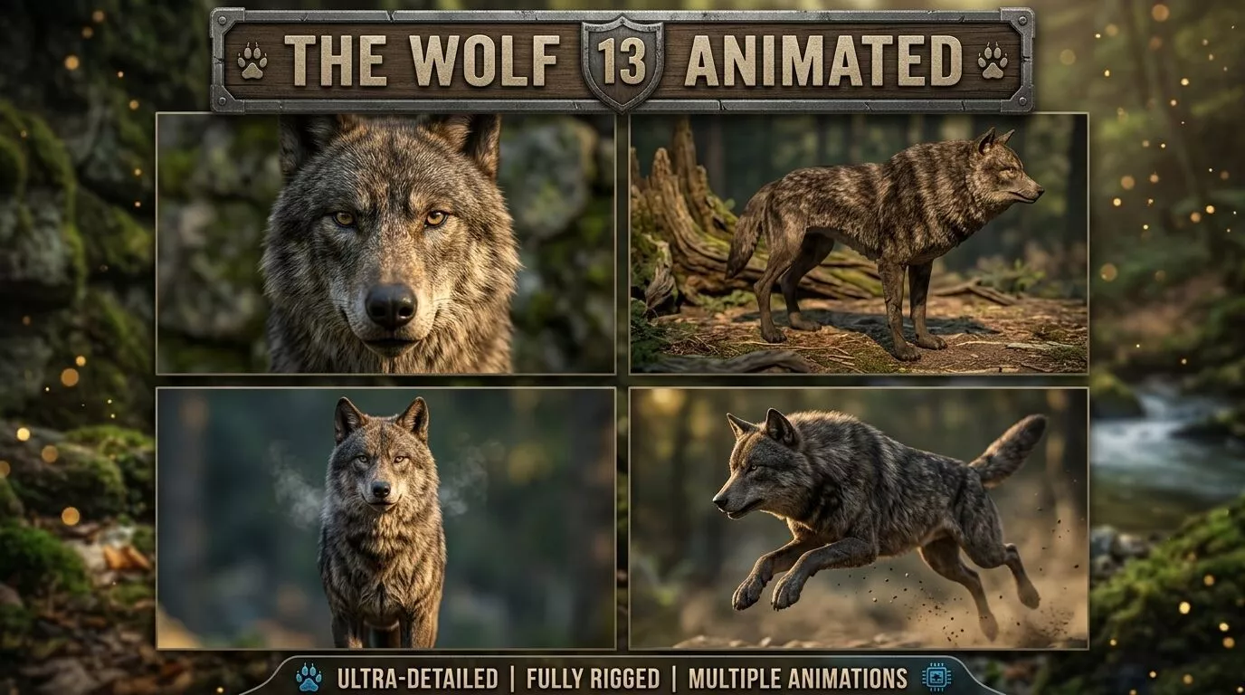 the wolf 13 animated Low-poly 3D model