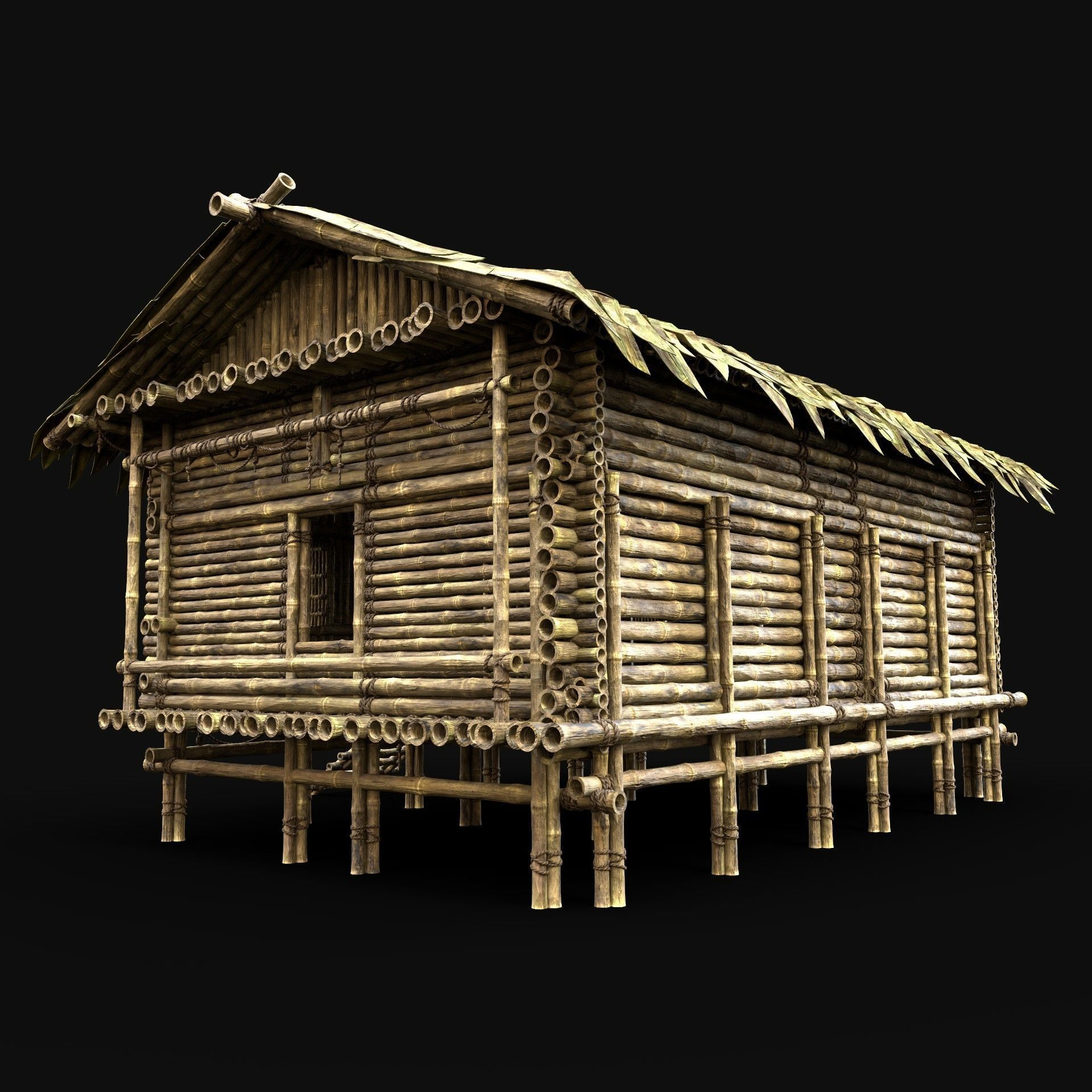 BAMBOO HOUSE SHELTER JUNGLE HUT CASTAWAY SURVIVAL BUILDER AAA 3D Model Collection_4