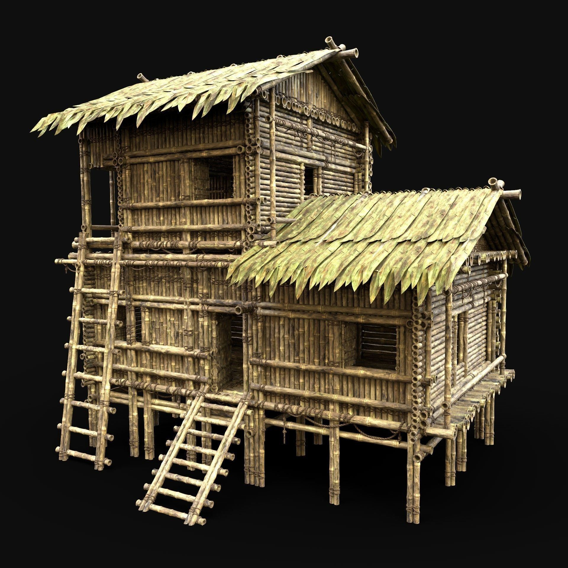 BAMBOO HOUSE SHELTER JUNGLE HUT CASTAWAY SURVIVAL BUILDER AAA 3D Model Collection_52