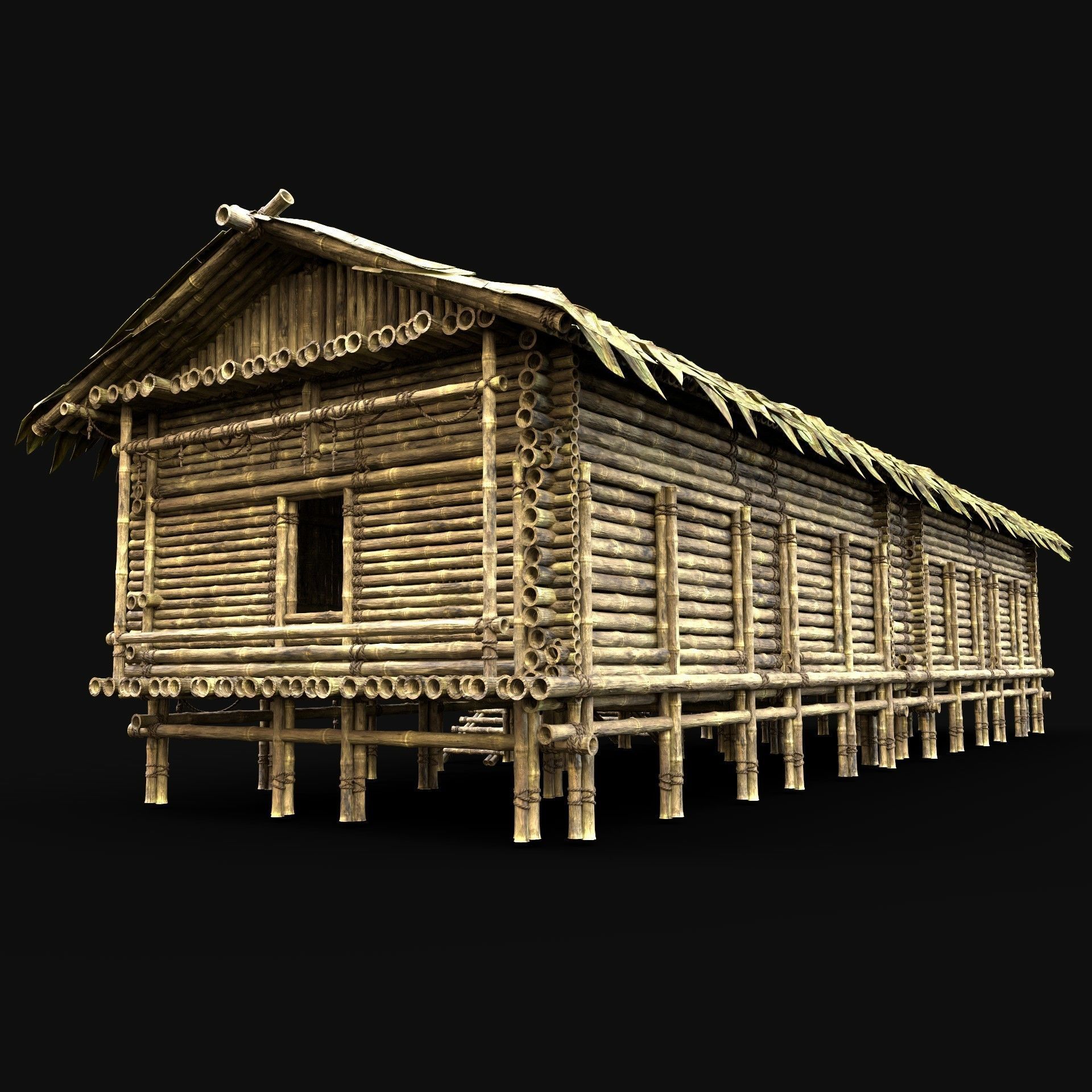 BAMBOO HOUSE SHELTER JUNGLE HUT CASTAWAY SURVIVAL BUILDER AAA 3D Model Collection_44