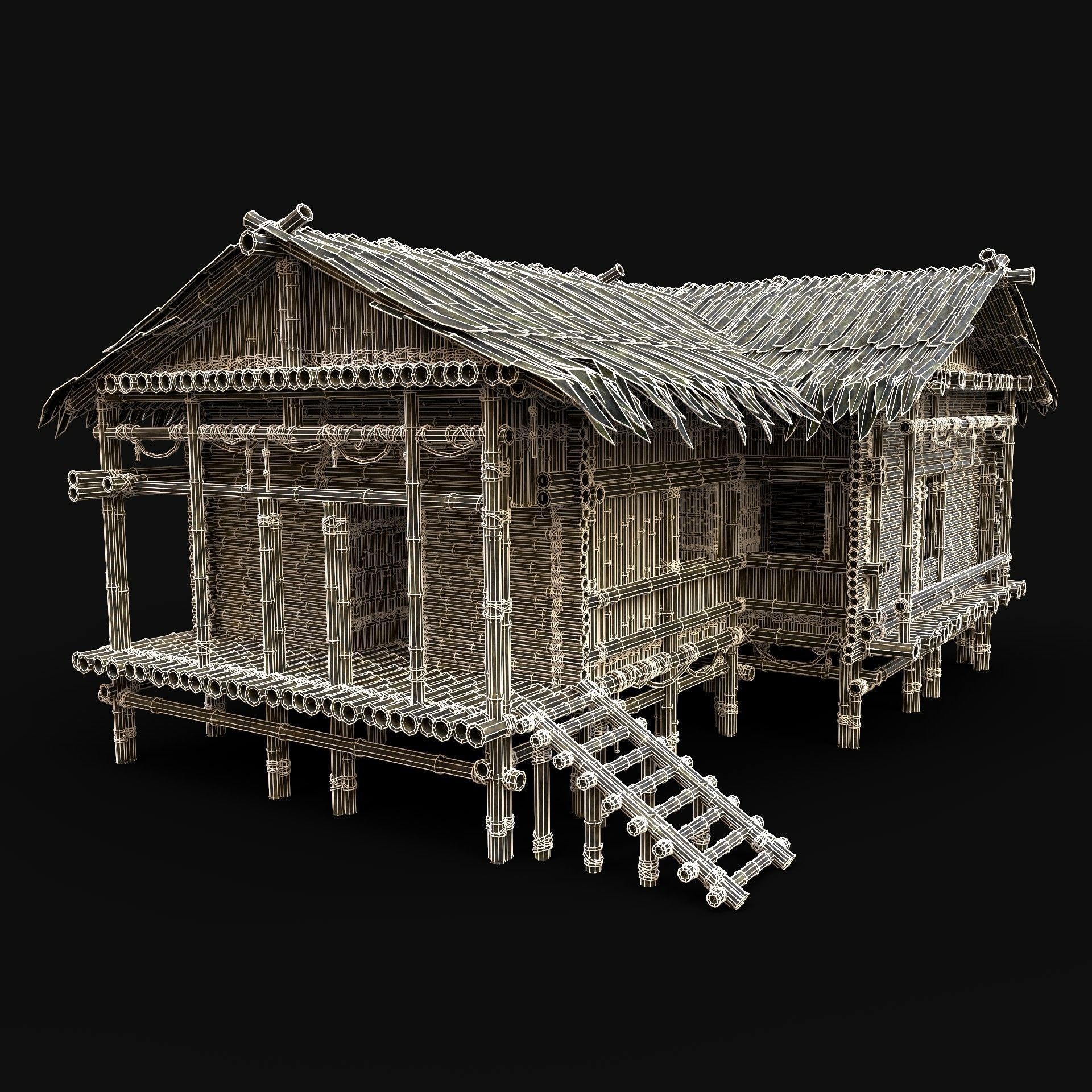 BAMBOO HOUSE SHELTER JUNGLE HUT CASTAWAY SURVIVAL BUILDER AAA 3D Model Collection_29