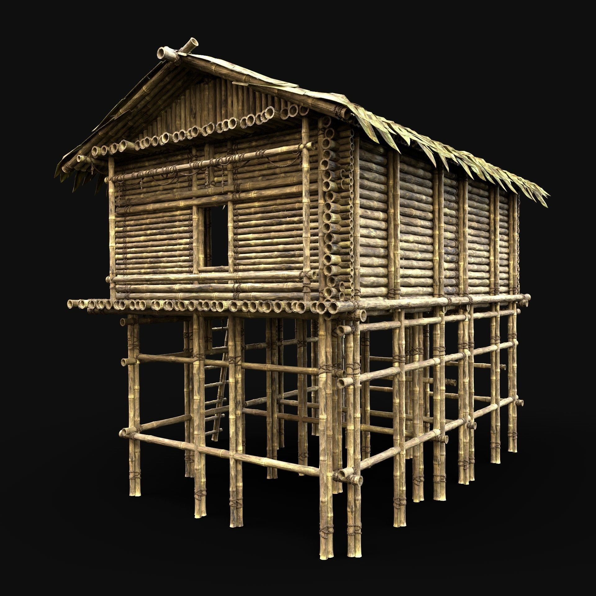 BAMBOO HOUSE SHELTER JUNGLE HUT CASTAWAY SURVIVAL BUILDER AAA 3D Model Collection_64
