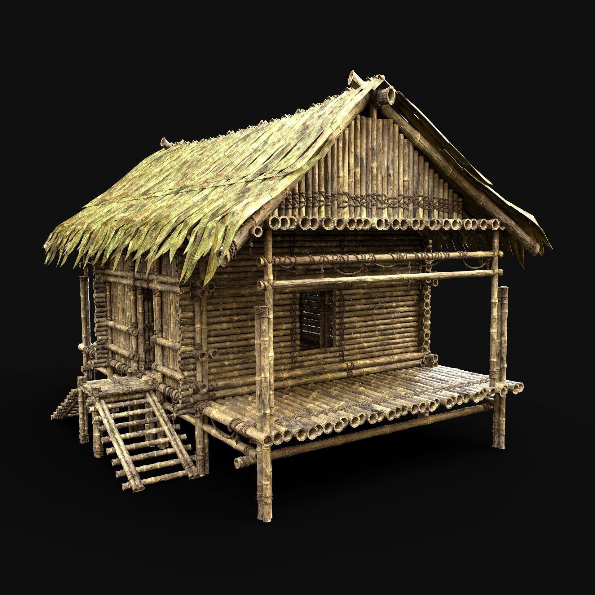 BAMBOO HOUSE SHELTER JUNGLE HUT CASTAWAY SURVIVAL BUILDER AAA 3D Model Collection_33