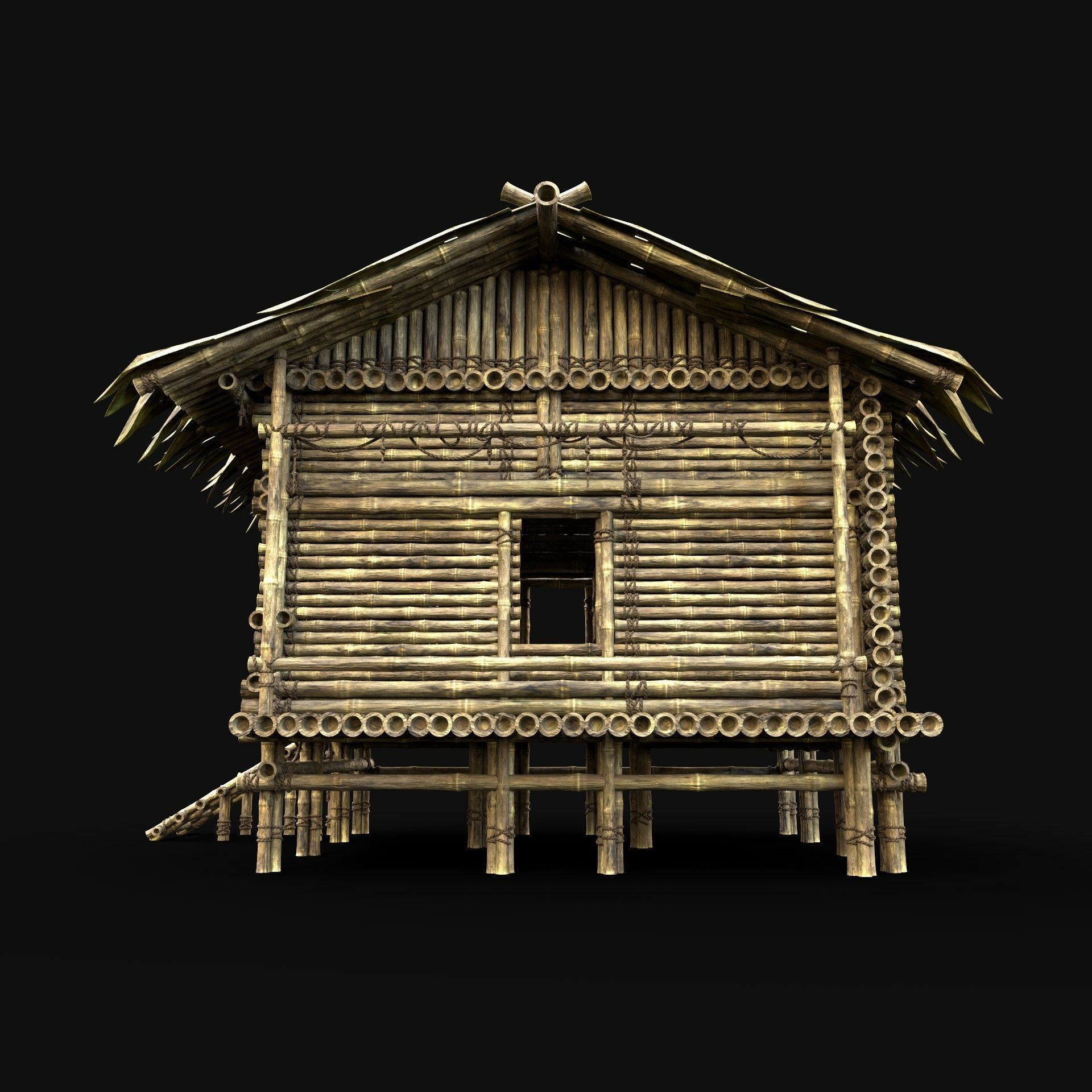 BAMBOO HOUSE SHELTER JUNGLE HUT CASTAWAY SURVIVAL BUILDER AAA 3D Model Collection_15