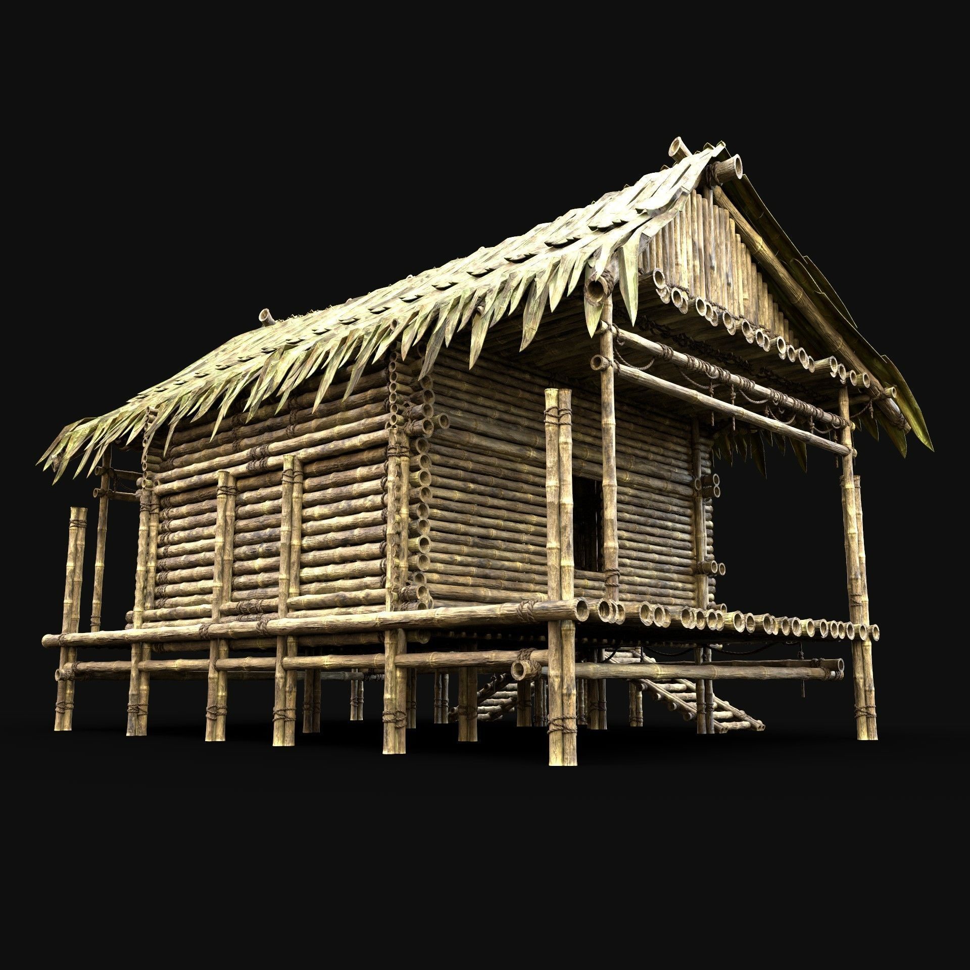BAMBOO HOUSE SHELTER JUNGLE HUT CASTAWAY SURVIVAL BUILDER AAA 3D Model Collection_36