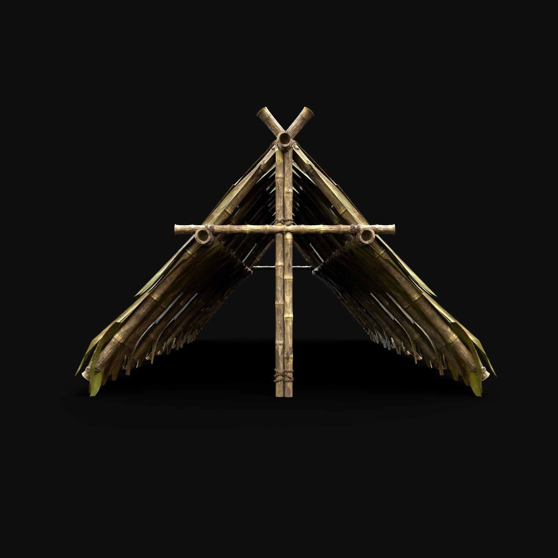 BAMBOO HOUSE SHELTER JUNGLE HUT CASTAWAY SURVIVAL BUILDER AAA 3D Model Collection_76