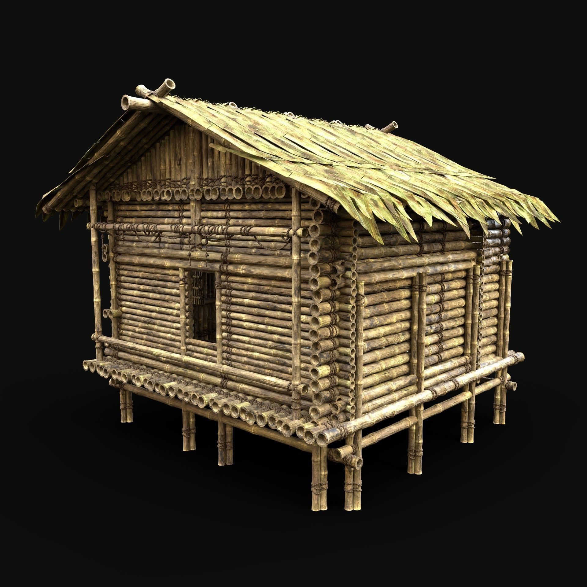 BAMBOO HOUSE SHELTER JUNGLE HUT CASTAWAY SURVIVAL BUILDER AAA 3D Model Collection_16